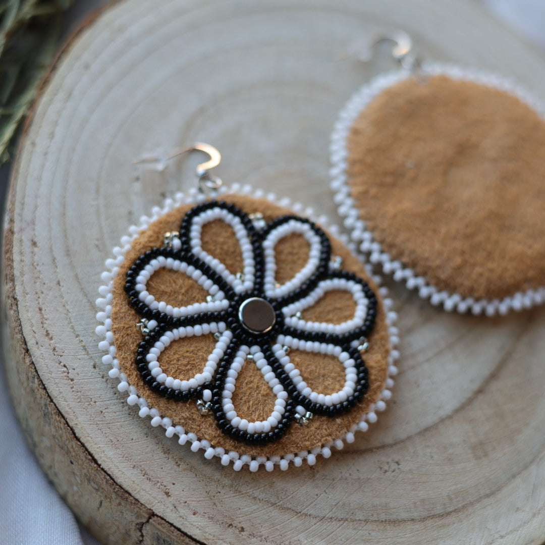 Boreal Forest Beads Floral Beaded Moose Hide Earrings