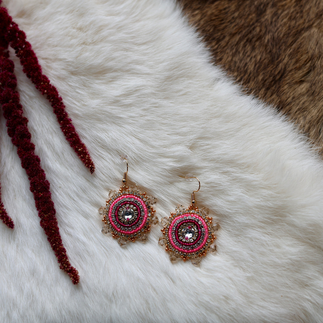 Mercedes G. Bright Pink and Magenta Round Gem Drop Earrings