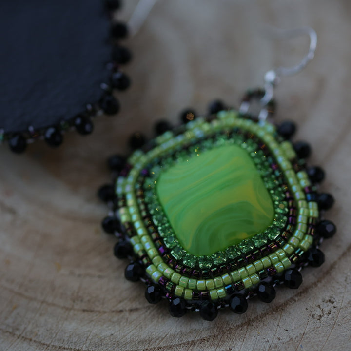 Sweetgrass Woman Creations Electric Green Beaded Earrings