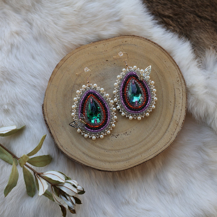 Mercedes G. Butterfly Beaded Teardrop Earrings