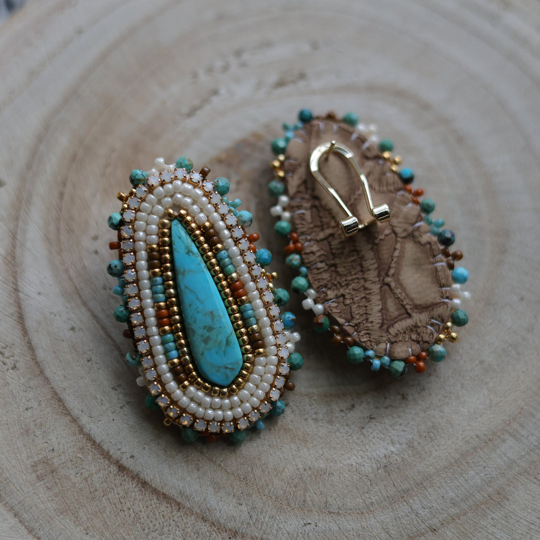 Prairie Sage Beadwork Turquoise Teardrop Beaded Earrings