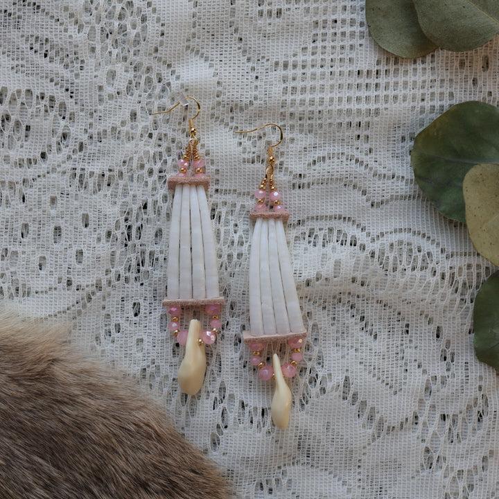 Prairie Sage Beadwork Rose Quartz & Imitation Elk Ivory Set