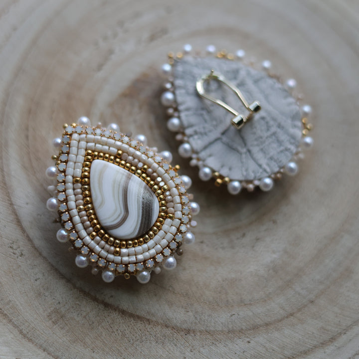 Prairie Sage Beadwork Zebra Calcite Beaded Earrings
