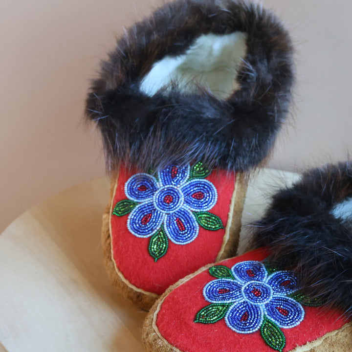 Emily J. Felt & Blue Floral Moose Hide Moccasins