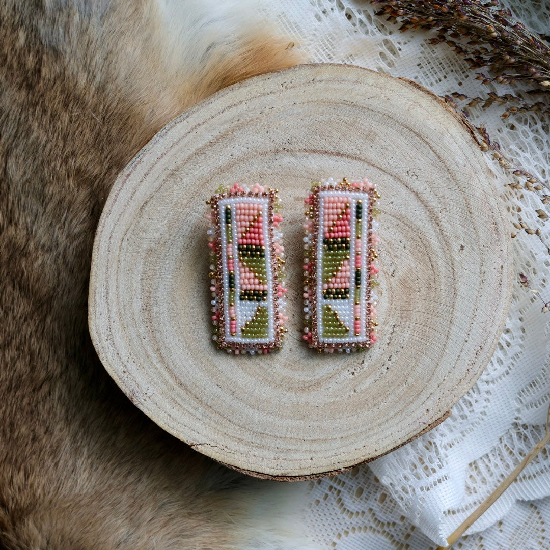 Prairie Sage Beadwork Peach Geometric Beaded Earrings
