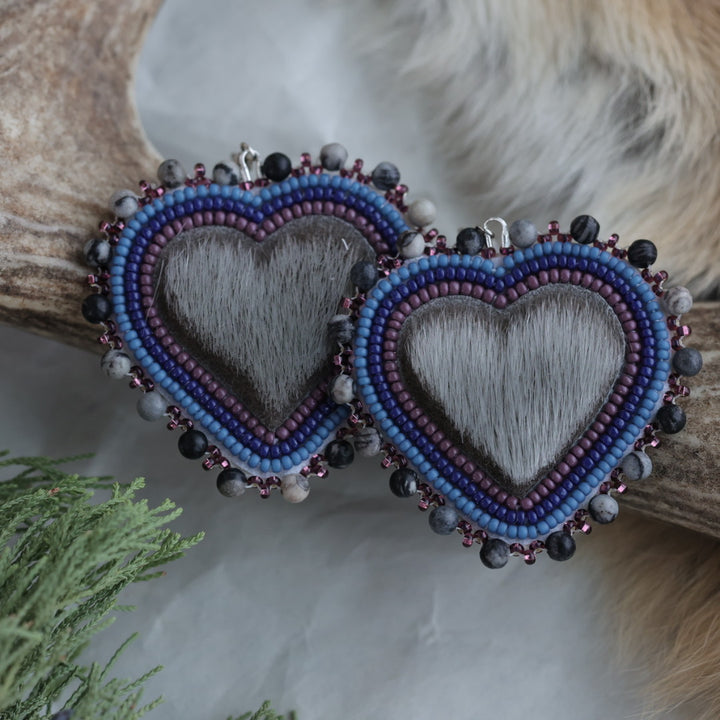 Keegan W. Seal Fur Beaded Heart Earrings