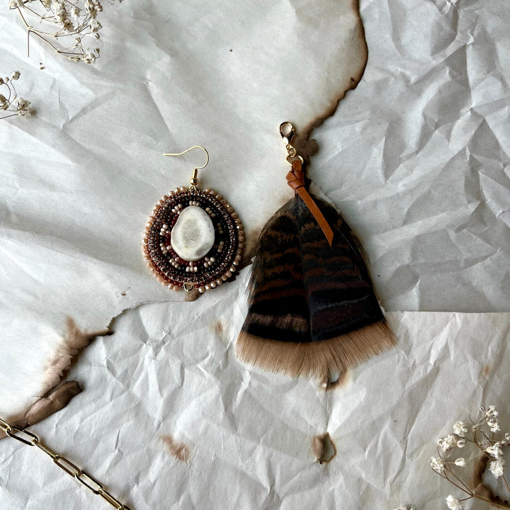 TLee Beads Convertible Beaded Antler & Turkey Feather Earrings