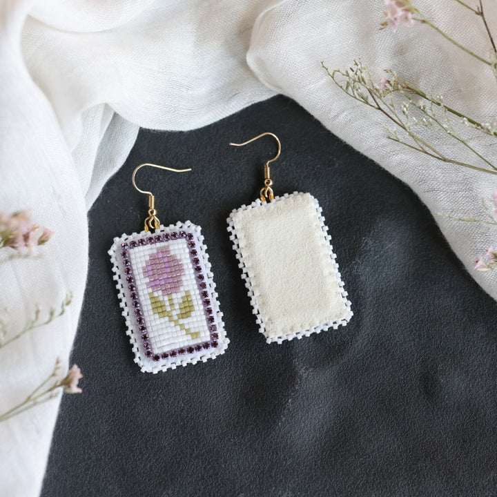 Beth Rose Designs Purple Loomed Flower Earrings