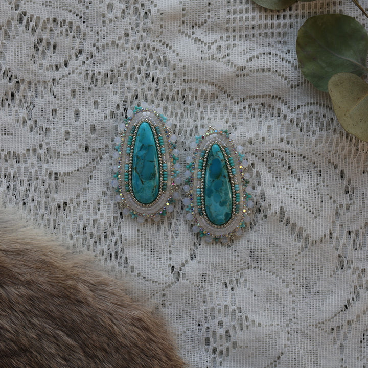 Prairie Sage Beadwork Turquoise Teardrop Beaded Earrings