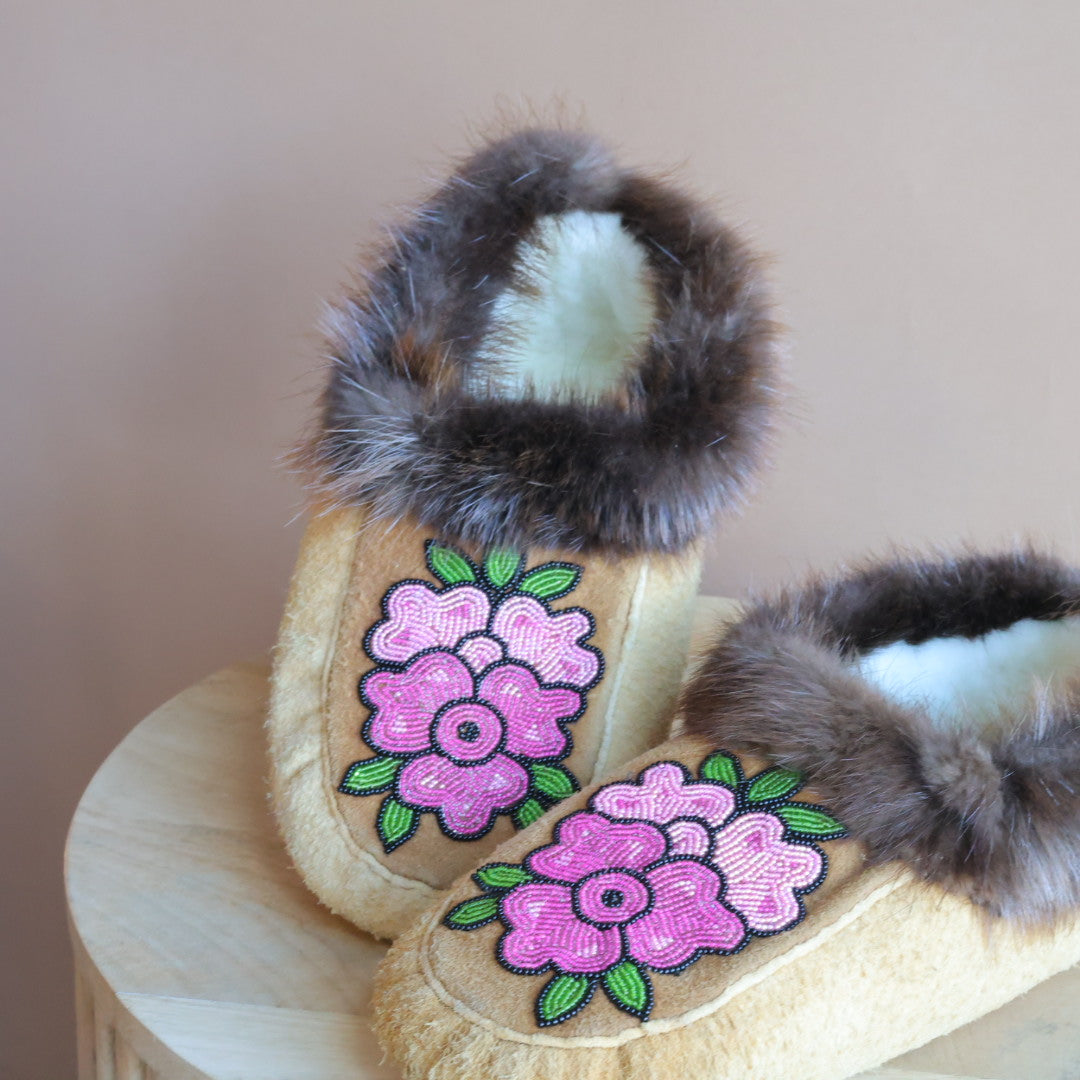 Emily J. Magenta Floral Moose Hide Moccasins