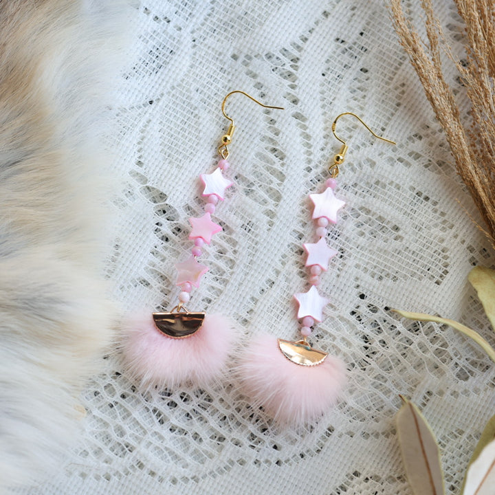 Prairie Sage Beadwork Dyed Mother of Pearl Star & Mink Drop Earrings