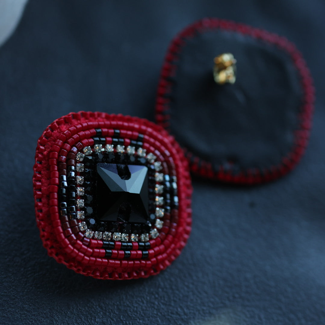 Beth Rose Designs Red & Black Square Beaded Earrings