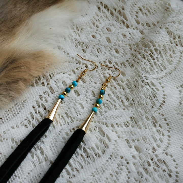 Prairie Sage Beadwork Mini Turquoise & Deer Hide Tassel Earrings