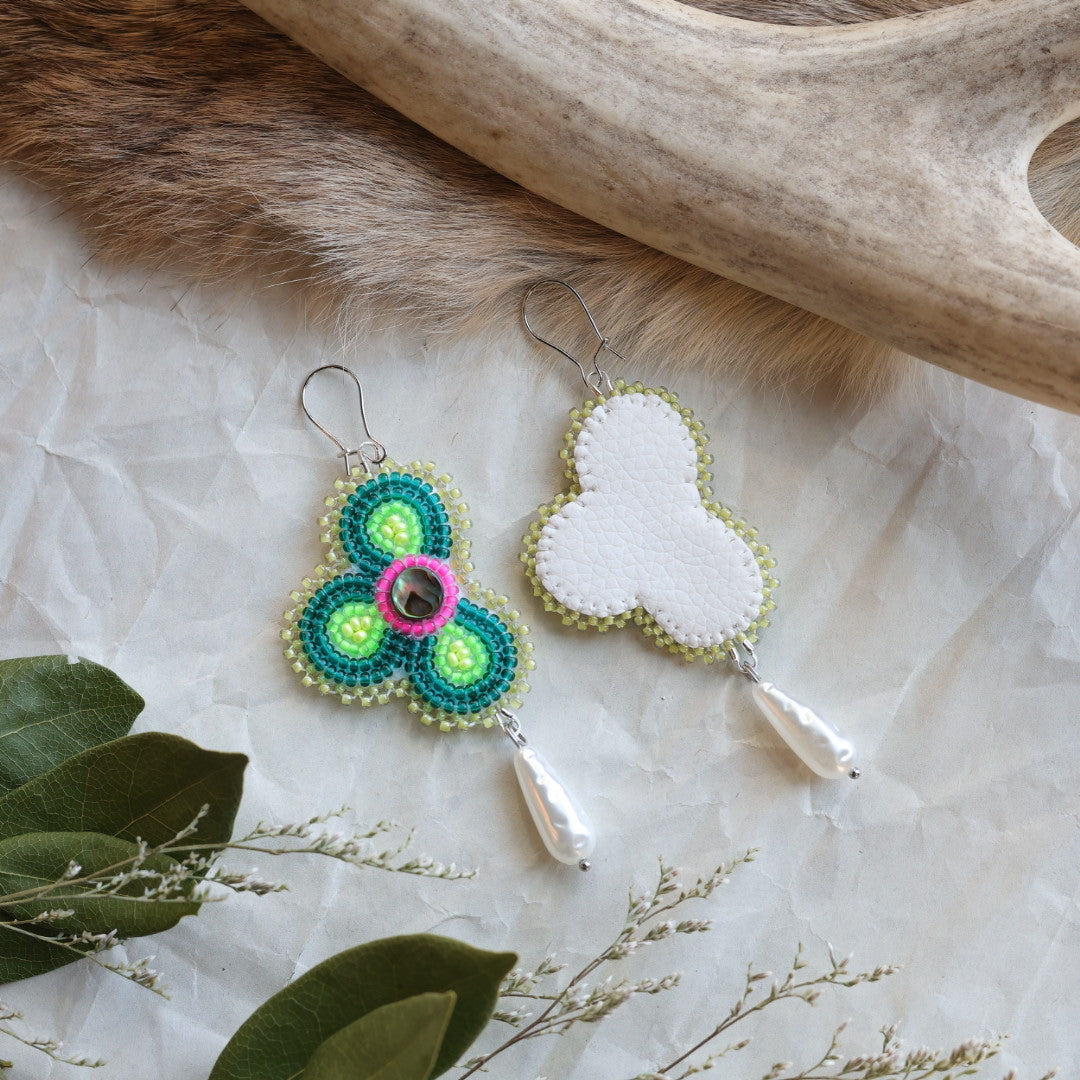 Keegan W. Half Floral Pearl Drop Beaded Earrings