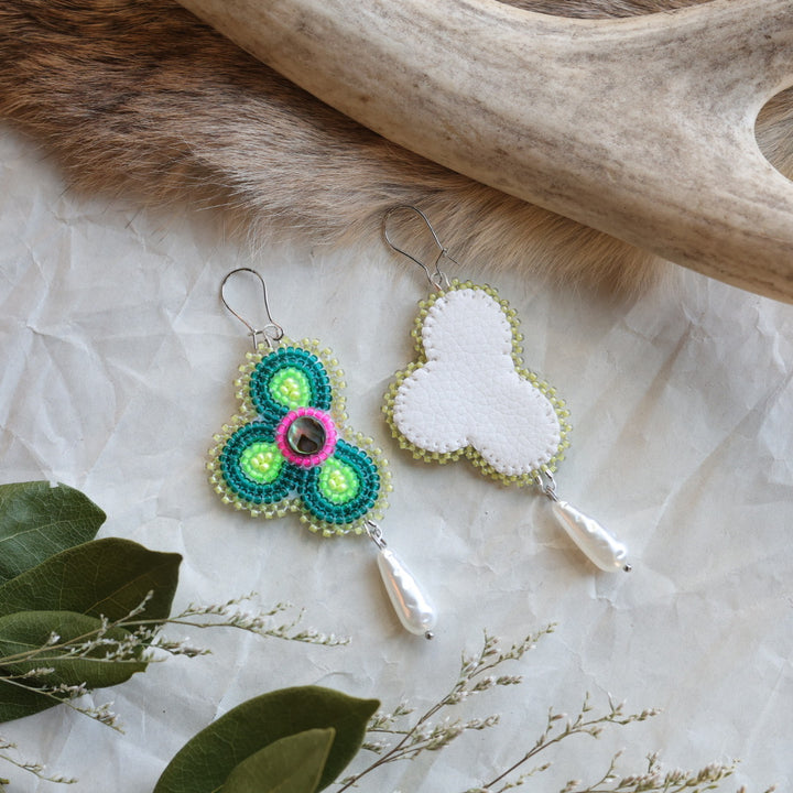 Keegan W. Half Floral Pearl Drop Beaded Earrings