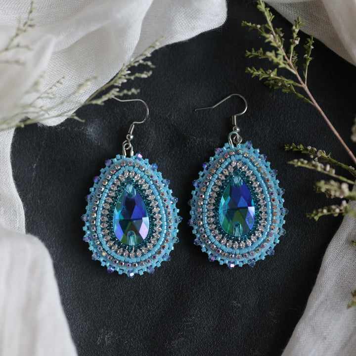 Beth Rose Designs Bright Blue Teardrop Beaded Earrings