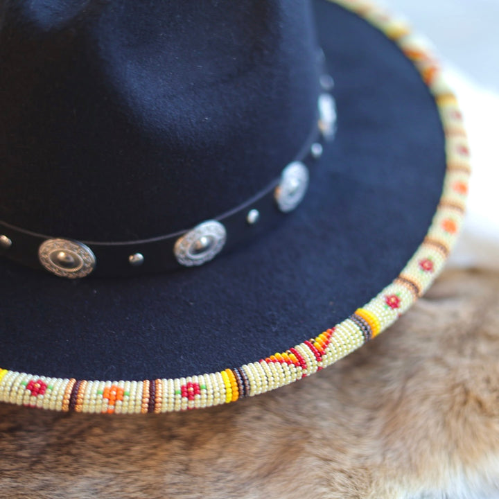 Shelley M. Floral Beaded Brim Fedora Hat