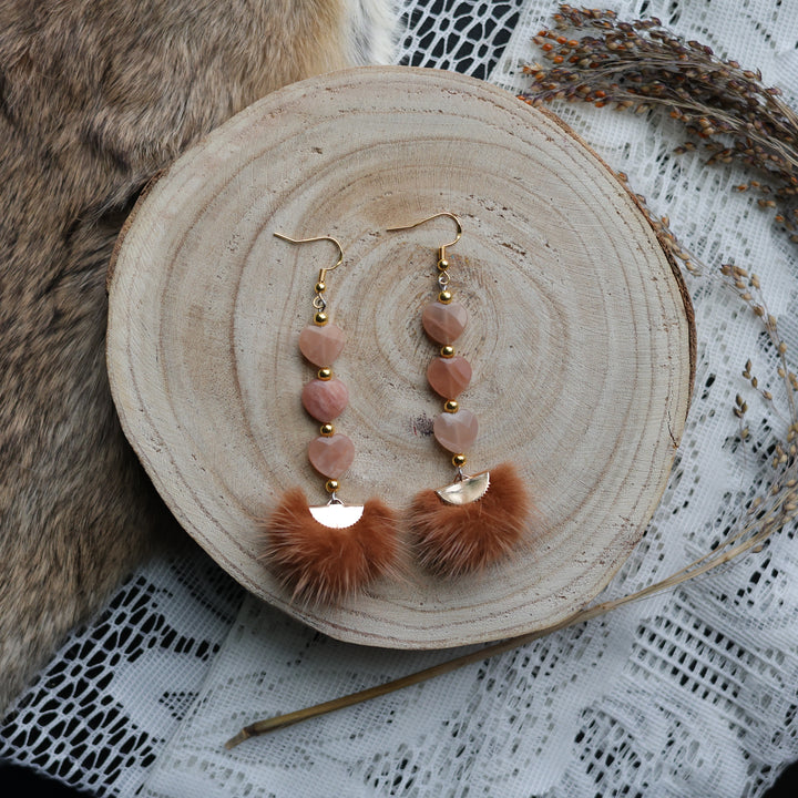 Prairie Sage Beadwork Sunstone &amp; Mink Drop Earrings