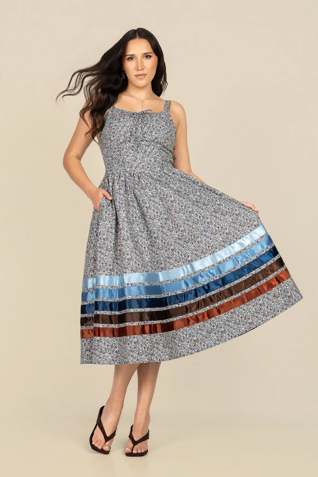 B. YELLOWTAIL Corset Midi Ribbon Dress- Paisley Blue