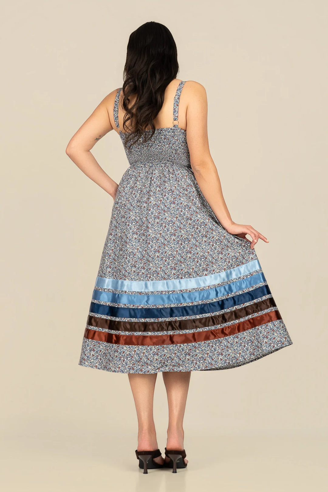B. YELLOWTAIL Corset Midi Ribbon Dress- Paisley Blue