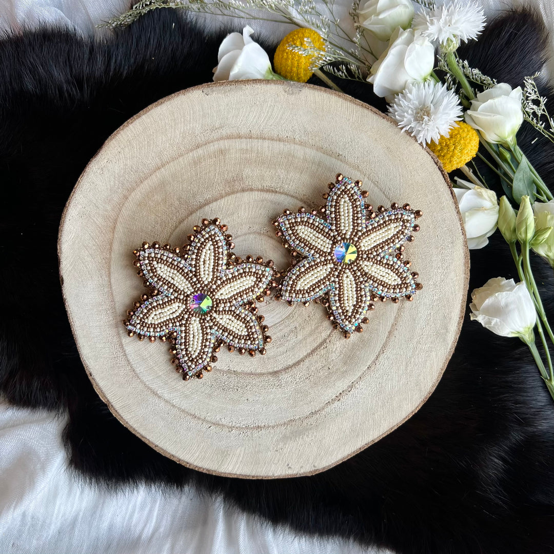 Ironstar Co. 6 Petal Floral Beaded Earrings