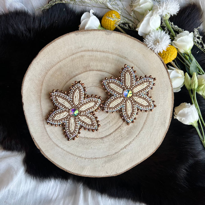Ironstar Co. 6 Petal Floral Beaded Earrings