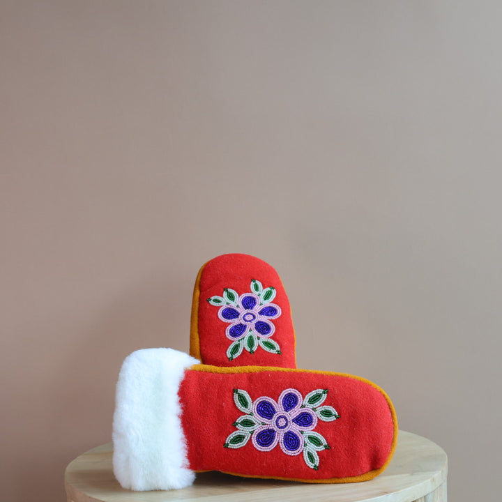 Emily J. Red Felt & Sheep Shearling Moose Hide Mittens