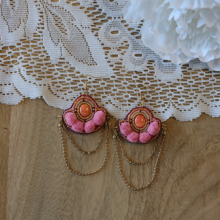 Emmiline Beadz Coral Oyster Caribou Tufted Beaded Earrings