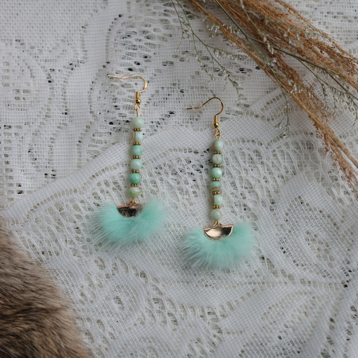 Prairie Sage Beadwork Dyed Mother of Pearl & Mink Drop Earrings
