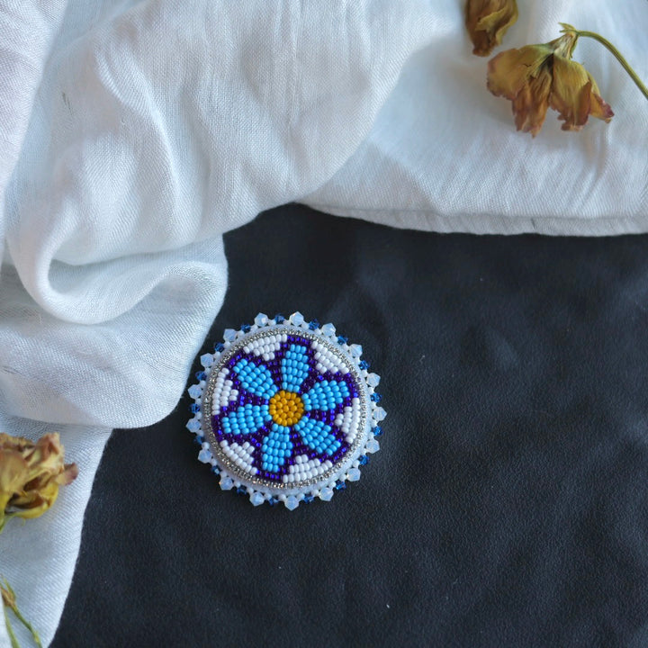 Beth Rose Designs Blue Floral Beaded Brooch