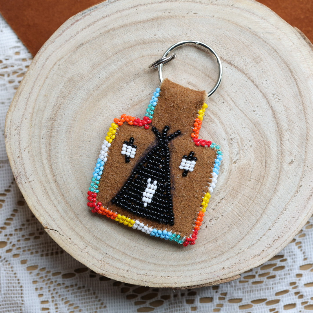 Jeannie A Smoked Moose Hide Beaded Keychain