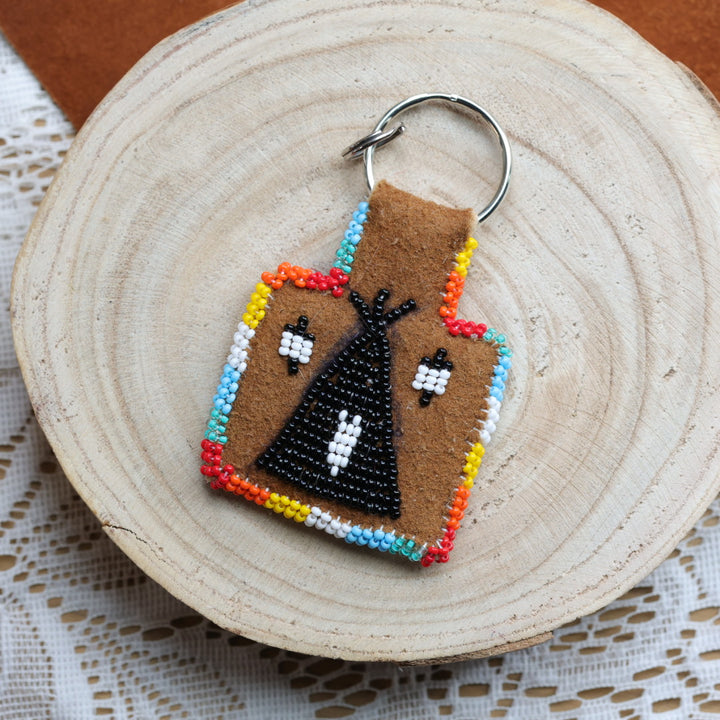 Jeannie A Smoked Moose Hide Beaded Keychain
