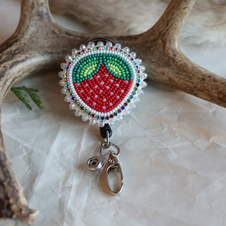 Keegan W. Strawberry Beaded Badge Reels