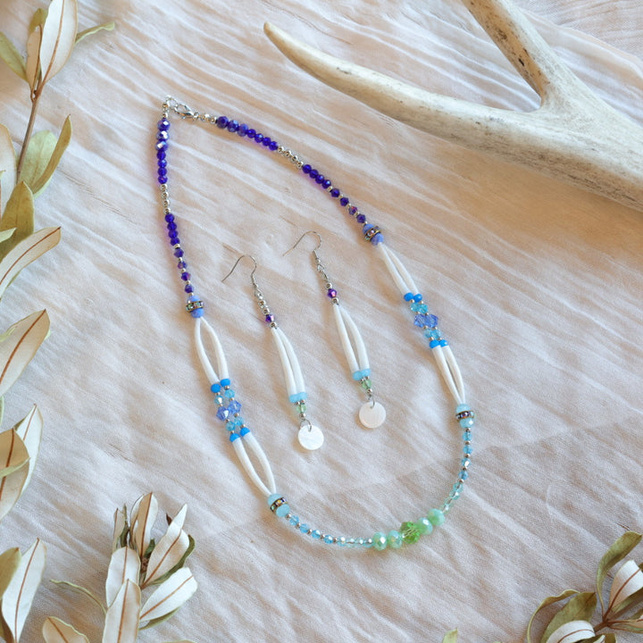 Dee Iyapes Blue Dentalium Necklace & Earrings