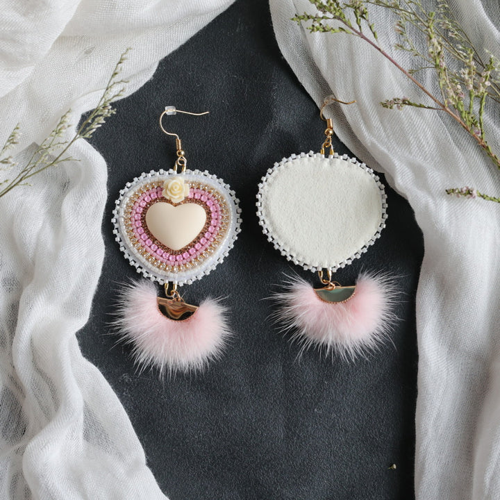 Beth Rose Designs Beaded Heart &amp; Mink Drop Earrings