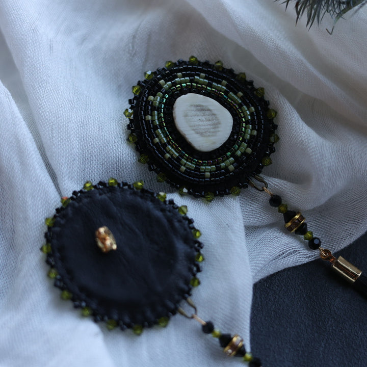 Beth Rose Designs Antler & Horsehair Olive Beaded Earrings