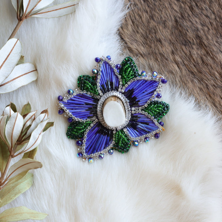 Pieces of Work By Mercedes Quill Floral Beaded Brooch