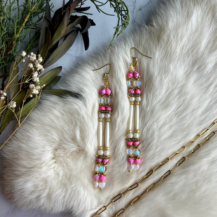 Kristina Cardinal Hair Pipe Bone Bead Earrings