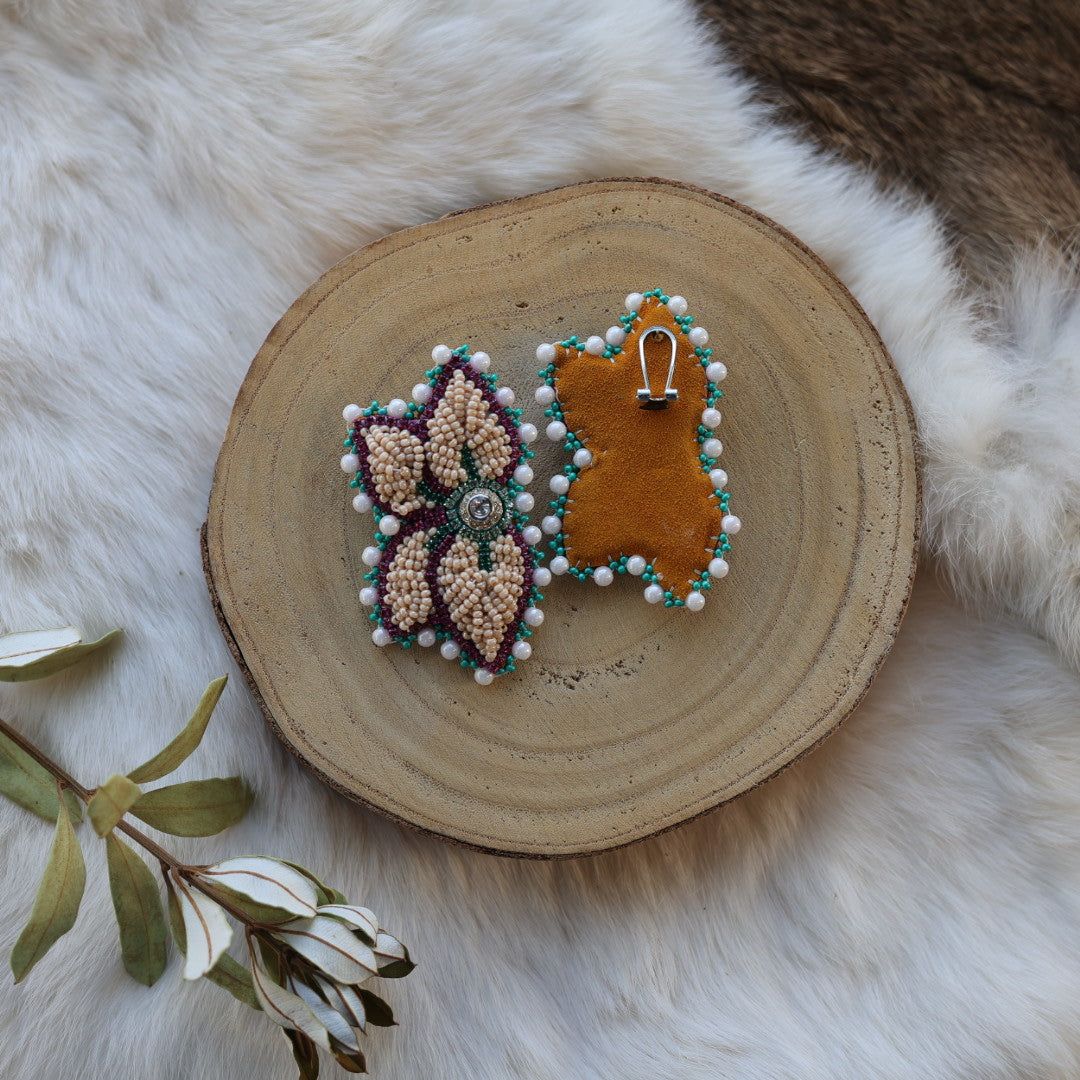 Mercedes G. Cream Raised Half Floral Earrings