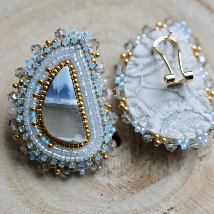 Prairie Sage Beadwork Owyhee Blue Opal Beaded Earrings
