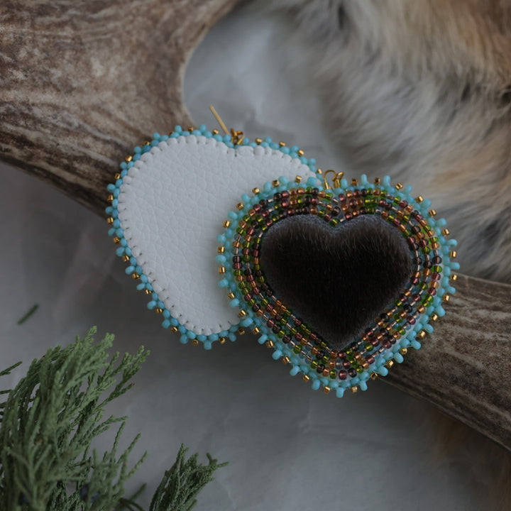 Keegan W. Seal Fur Beaded Heart Earrings