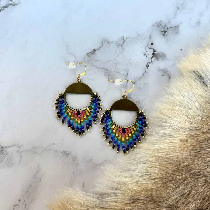 Rebelina Brass Half Moon Fringe Earrings