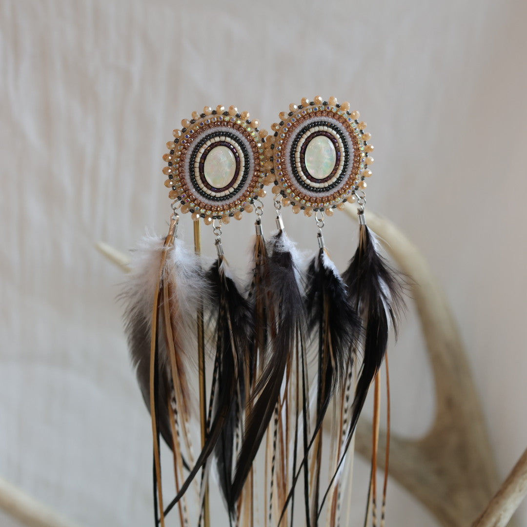 Beaded Blends XL Opal Beaded Statement Feather Earrings