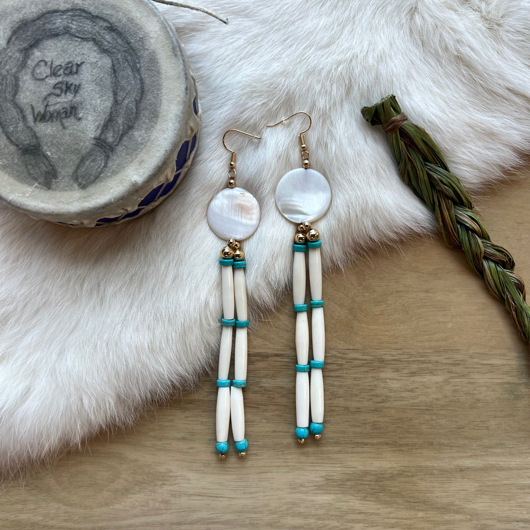 Clear Sky Woman Large Ivory Bone Tiered Earrings