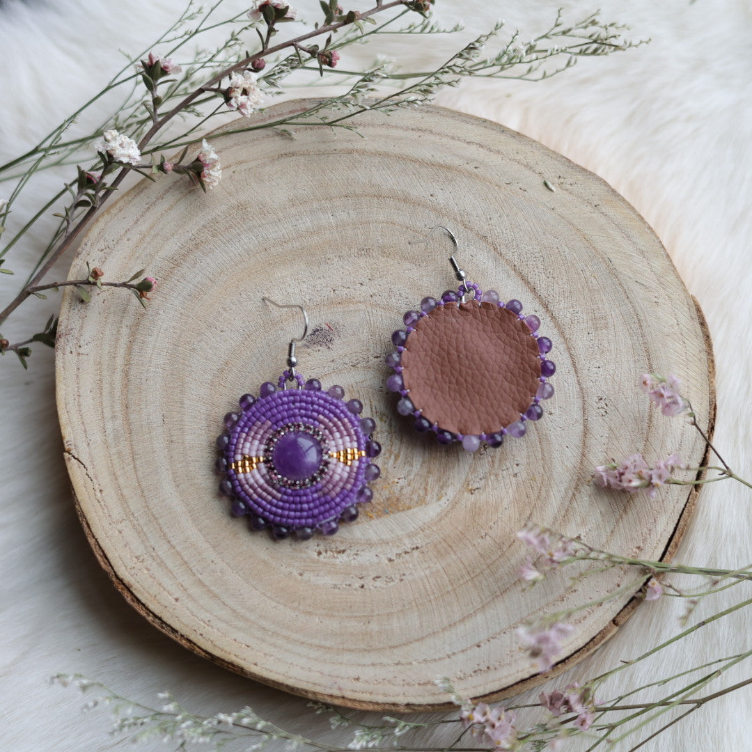 Sweetgrass Woman Creations Amethyst Beaded Earrings