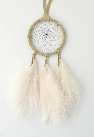2.5" Dreamcatcher with Fluff Feathers- Tan