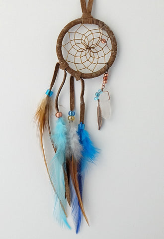 2" Brown & Turquoise Dreamcatcher w/ Crystal