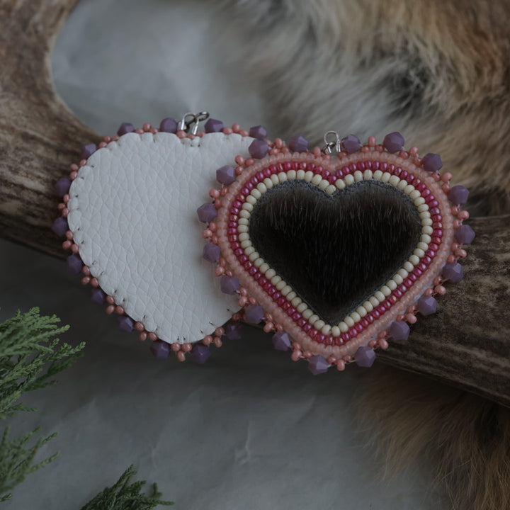 Keegan W. Seal Fur Beaded Heart Earrings