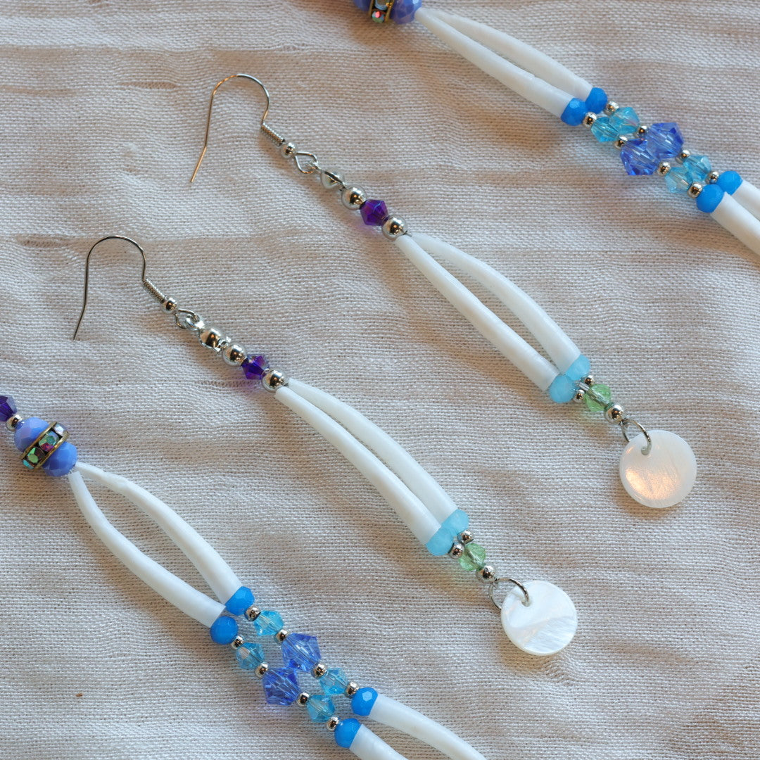 Dee Iyapes Blue Dentalium Necklace & Earrings