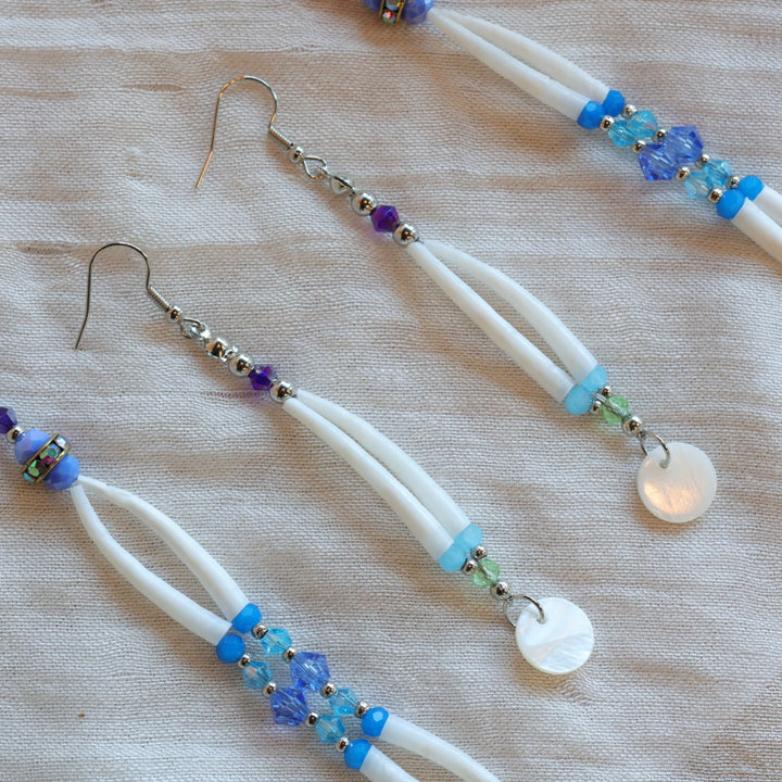 Dee Iyapes Blue Dentalium Necklace & Earrings